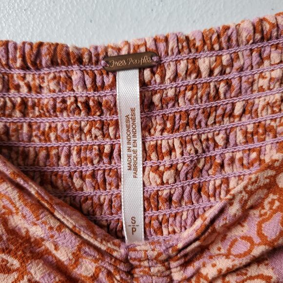 Free People Dress Womens Small Purple Pink Floral Boho Layered Milkmaid Whimsy - Picture 3 of 11